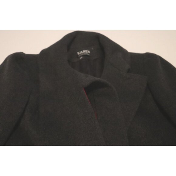 Karen Vintage Wool Coat Union Made Charcoal Red Collar 60s Mod Classic Old Money - Picture 7 of 12